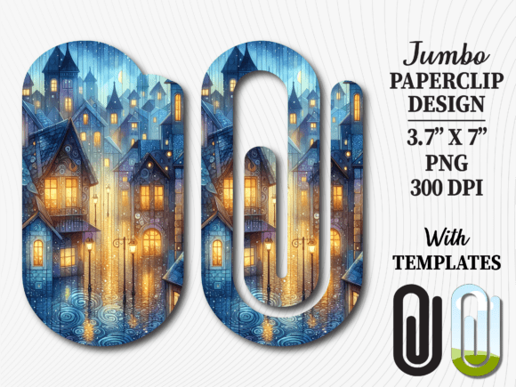 Cozy Night Village Jumbo Paperclip PNG: Graphics for Tumbler Wraps