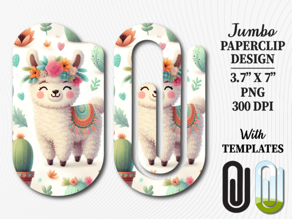 Cute Boho Llama Cactus Jumbo Paperclip Graphics