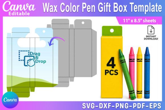 Editable Wax Color Pen Gift Box Template: Graphics for Canva