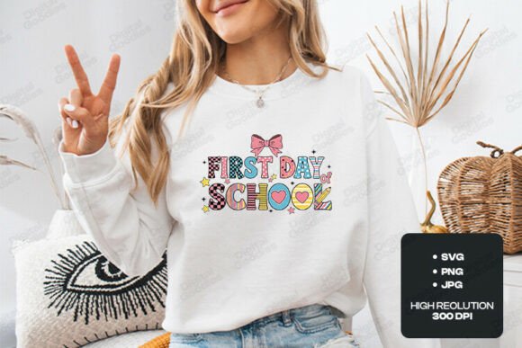 First Day of School Cute Girl Graphics for T-Shirt Designs