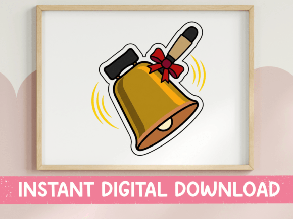 Gold School Bell with Red Bow Graphics for T-Shirt Designs