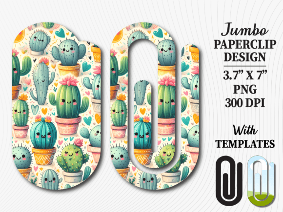 Kawaii Cactus Succulent Jumbo Paperclip Graphics for Crafts