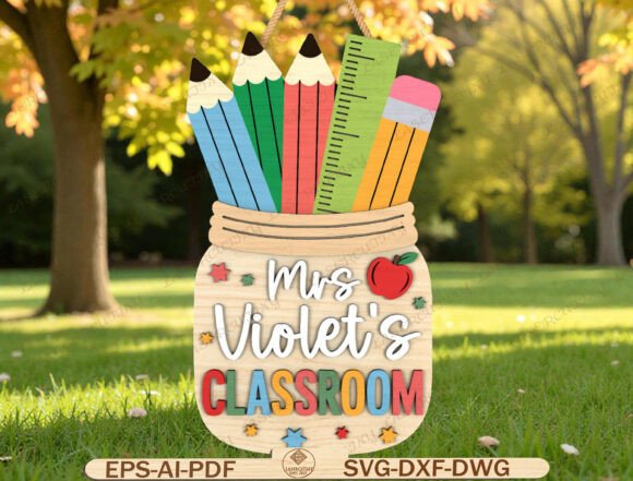 Personalized Teacher Pencil Jar Sign SVG: Graphics & Graphic Templates