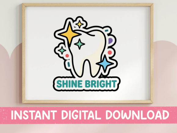Shine Bright Kawaii Tooth Sticker Design: Graphics for T-Shirt Designs & More