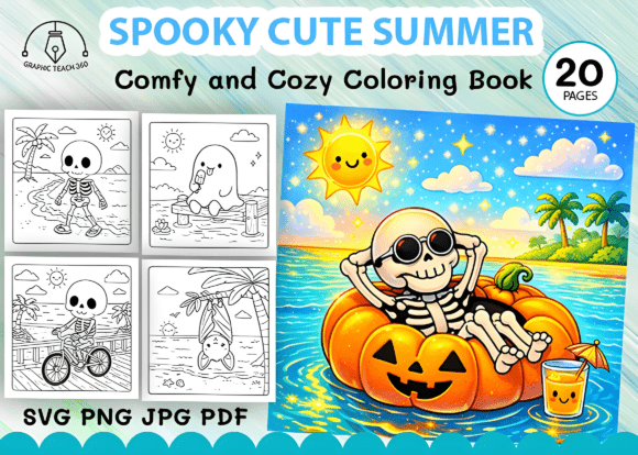 Spooky Cute Summer Coloring Pages & Graphics