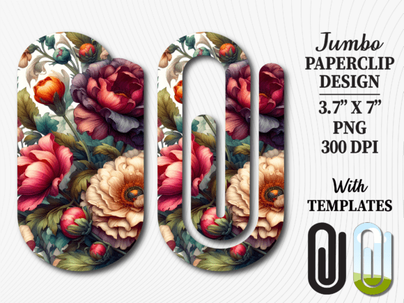 Vintage Floral Peony Jumbo Paperclip Graphics & Crafts